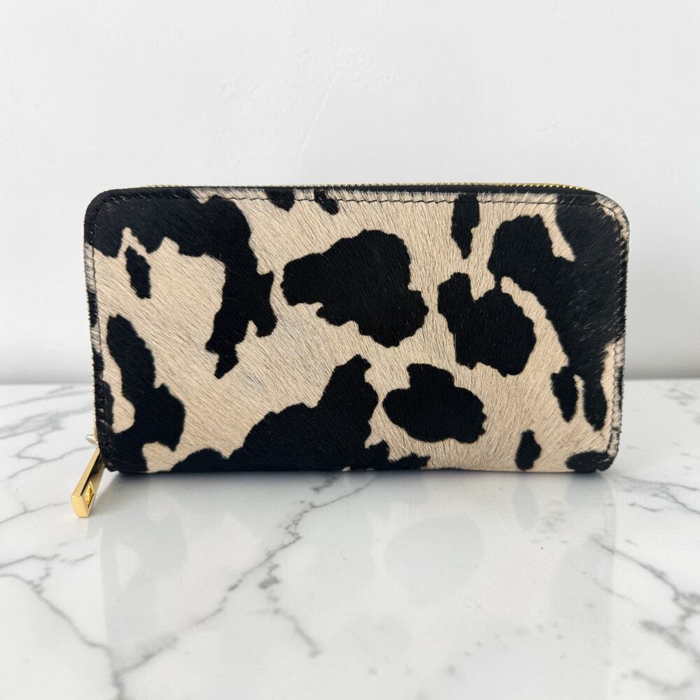 NWT Made in Italy Cow Print Calf Hair & Leather Large Zip Around Wallet